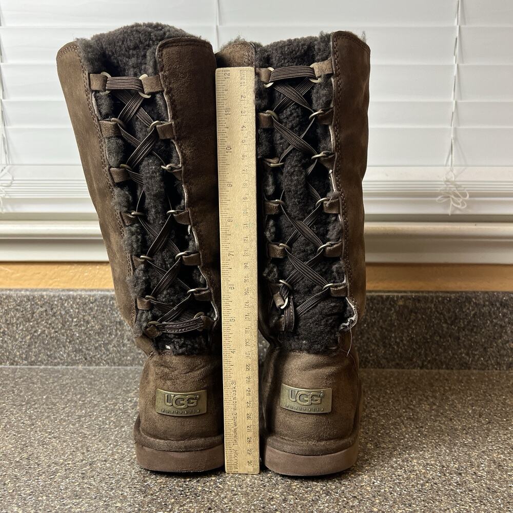 UGG Australia Tall 5734 Winter Boots Brown Suede Sheepskin Lined Women's Size 7